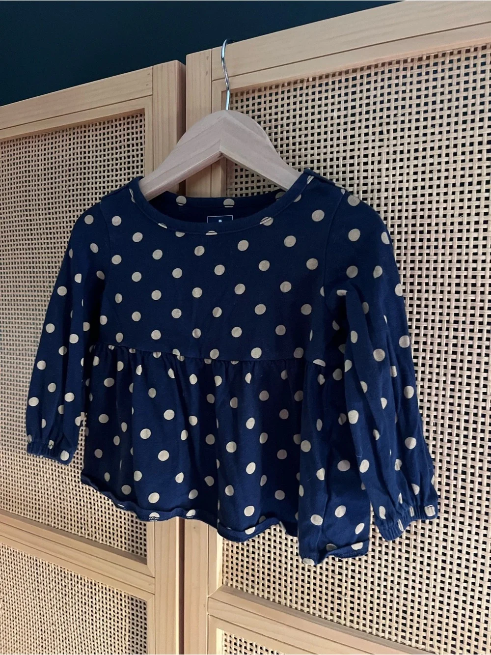 GAP 18-24M Navy Blue Long Sleeve Polka Dot Peplum Top